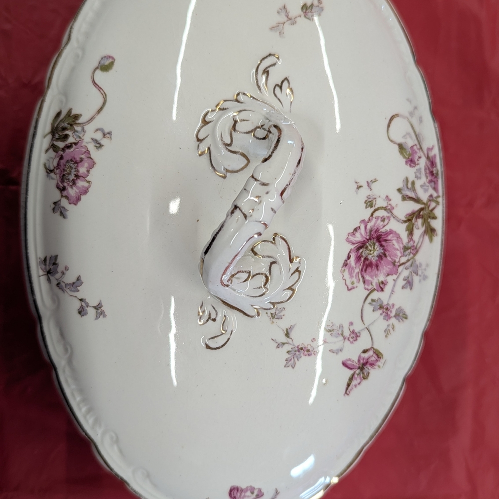 Haviland Floral Oval Dish with Pink and Gold Accents